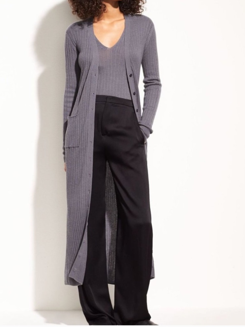 Vince cashmere ribbed cardigan duster midi length S